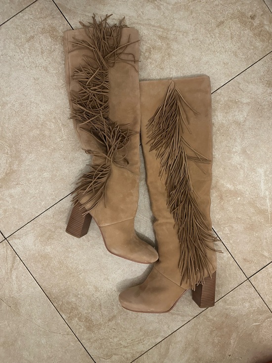 Sam Edelman Shoes - Sam Edelman Fringe Over-the-Knee Boots - Tan Brown